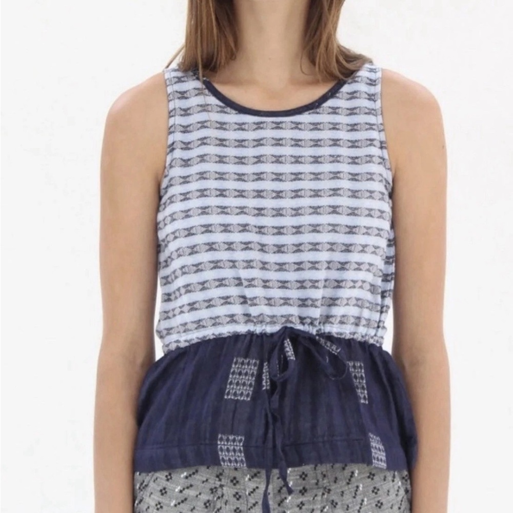 Ace and Jig Surf Argyle Tank Top Coast Blue Patterned Tie Drawstring Weave Gauze